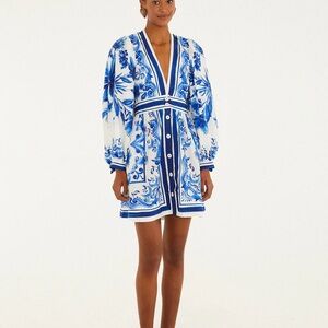 FARM Rio Blue and White Mini Dress